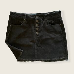 INDIGO REIN Corduroy Mini Skirt Dark Khaki Brown Green Size 26 Raw Edge Casual